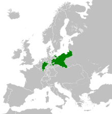 Carte d'Europe sur laquelle est mis en couleur le territoire du royaume de Prusse.