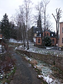 Rödelbach und Kirche St. Margarethen in Kirchberg