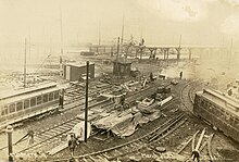 The station under construction in March 1922 Lechmere station under construction, March 1922.jpg