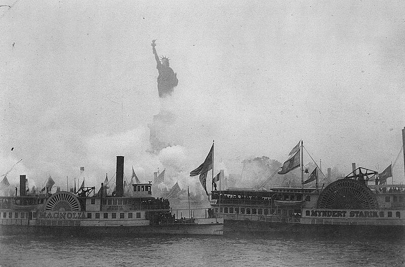 File:Liberty enlightening the world--Inauguration of the Bartholdi Statue, Harbor of New York--Military and naval salute, the President's arrival at Liberty Island Oct. 28, 1886 Viano-Sentinel.jpg