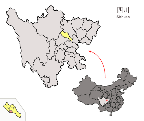 Location of Guanghan within Deyang, Sichuan