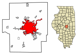 Macon County Illinois Incorporated and Unincorporated areas Decatur Highlighted.svg