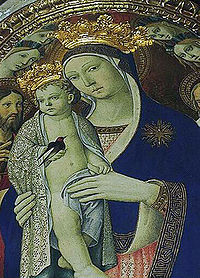 The Virgin Mary and Jesus in the church of Santa Maria delle Grazie. Madonna col Bambino (Castel del Piano).jpg