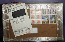 A mail bomb on display at the National Postal Museum Mailbomb.jpg