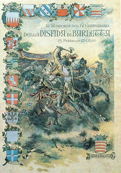 Commemorative poster for the fourth centennial of the Disfida di Barletta, the Challenge of Barletta, fought on 13 February 1503 between 13 Italian an
