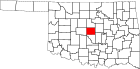 Harta statului Oklahoma indicând comitatul Oklahoma
