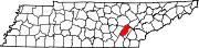 Hartă a statului Tennessee indicând comitatul Rhea