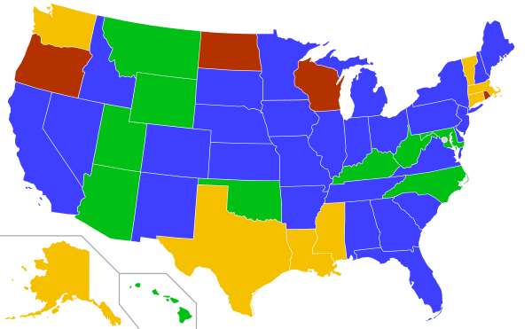 Laws per state for filling vacancies in the U.S. Senate .mw-parser-output .legend{page-break-inside:avoid;break-inside:avoid-column}.mw-parser-output .legend-color{display:inline-block;min-width:1.25em;height:1.25em;line-height:1.25;margin:1px 0;text-align:center;border:1px solid black;background-color:transparent;color:black}.mw-parser-output .legend-text{}  Filled by gubernatorial appointment until next statewide election   Filled by gubernatorial appointment until next statewide election, requires appointee from same party as the previous incumbent   Filled by gubernatorial appointment, followed by proximate special election   No gubernatorial appointments, filled by proximate special election