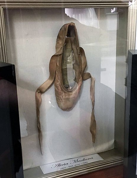 Pointe shoe belonging to Markova, currently housed at The Shoe Room in Toronto.