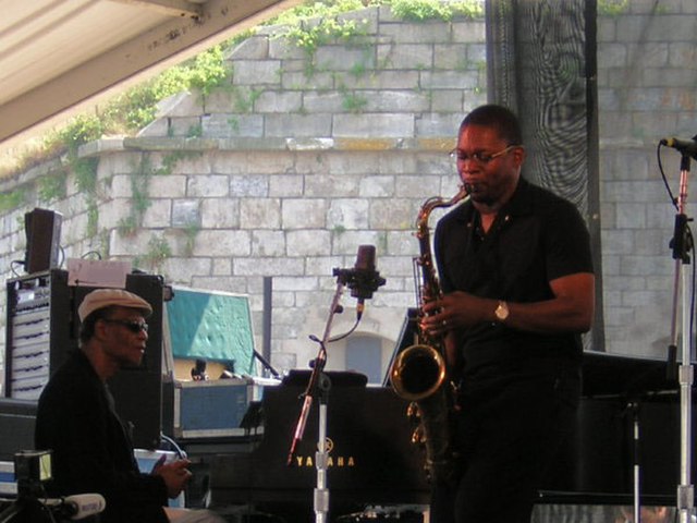 Tyner with Ravi Coltrane at the Newport Jazz Festival in Newport, Rhode Island, in August 2005