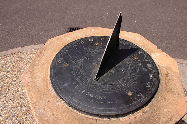 A horizontal dial commissioned in 1862, the gnomon is the triangular blade. The style is its inclined edge.