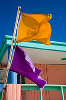 Lifeguard tower and flags. Miami Beach. Miami, FL USA