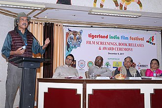 Internationally acclaimed filmmaker and Green Oscar winner Mike Pandey addresses the gathering at TIFF 2017 Mike Pandey at TIFF 2017.jpg