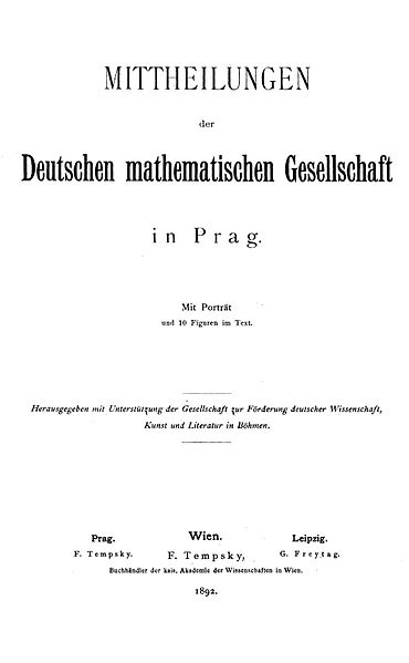 File:Mittheilungen der Deutschen mathematischen Gesellschaft in Prag 1892 Titel.jpg