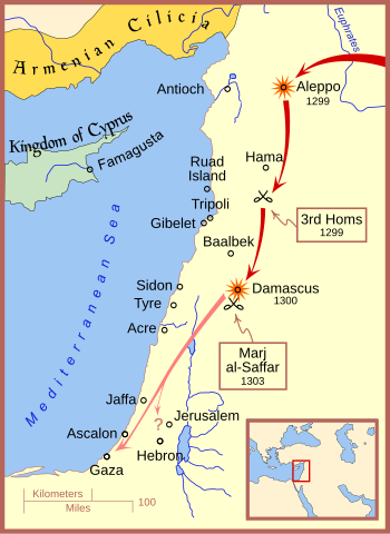 Mongol offensives in the Levant, 1299-1300 Mongol raids into Syria and Palestine ca 1300.svg