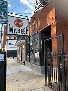 Mr. Beef from street level, as of September 2022. Mr. Beef Chicago Illinois.jpg