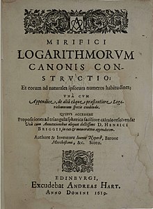 Latin title page of Constructio, 1619 Napier's Constructio Latin title page.jpg