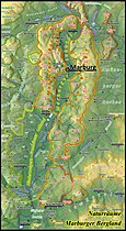 Map of a landscape: Mittelgebirge near of Marburg, low mountain range