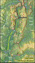 Map of a landscape: Mittelgebirge near of Marburg, low mountain range