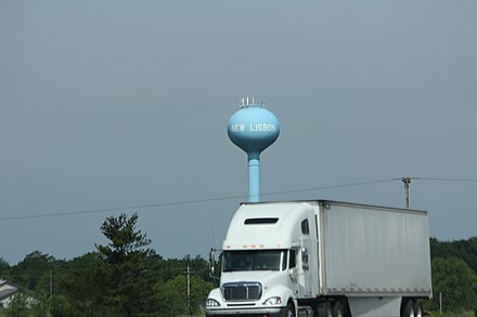 New Lisbon's Water Tower from Interstate 90