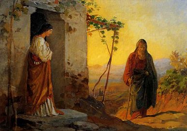 "Maria, zus van Lazarus, ontmoet Christus die naar hun huis komt"