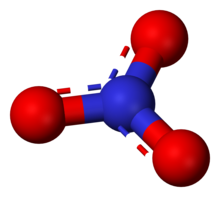 Modelo de bola y palo del ion nitrato