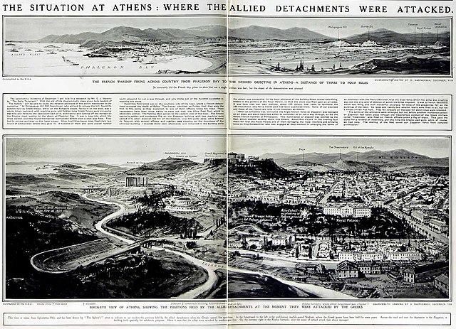 Bird's eye view of Athens and its suburbs during the Noemvriana clashes, published by The Sphere in December 1916