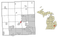 This map shows the incorporated and unincorporated areas in Oakland County, Michigan, highlighting Keego Harbor in red. I created it in Inkscape using data from the US Census Bureau.