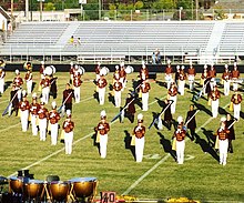 The Oakton High School marching band at the Lee-Davis Invitational competition in 2001 Oakton Guard at Lee-Davis Invitational 2001.JPG