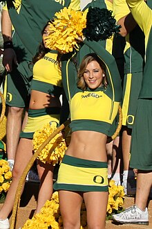 Cheering on the champions. Oregon Ducks Cheerleader (6633888165).jpg