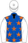 Royal blue, orange stars, white sleeves and cap