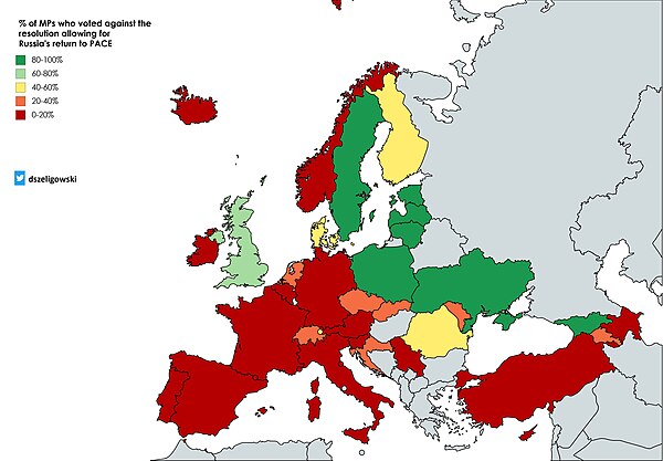 "Which delegations in the Parliamentary Assembly of the Council of Europe voted against the resolution allowing for Russia's return to PACE?