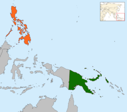 Mapa označující umístění Filipín a Papuy-Nové Guineje