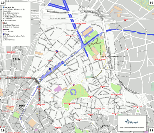 Kaart van 19e arrondissement
