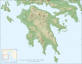 Blank relief map of Peloponnese, Greece