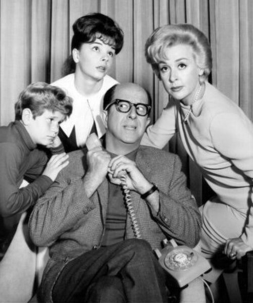 Phil Silvers with (right to left) Ronnie Dapo, Sandy Descher, and Elena Verdugo in a promotional photograph for The New Phil Silvers Show. Dapo, Desch