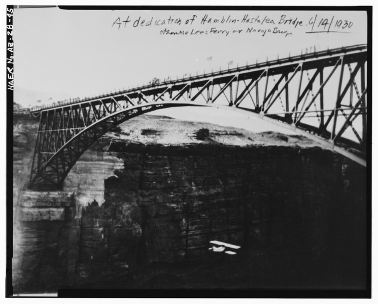 File:Photocopy of photograph, photographer unknown, 14-15 June 1929 (original print located at Arizona Department of Transportation, Phoenix AZ). AIRPLANE STUNT DURING DEDICATION HAER ARIZ,3-PAG.V,2-45.tif