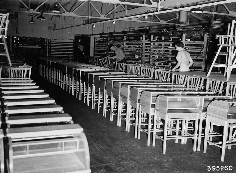 File:Photograph of Workers Inspecting Child's Desks and High Chairs - NARA - 2128628.jpg