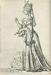 The famous castrato Farinelli caricatured in one of his female roles Pier Leone Ghezzi - caricature of Carlo Broschi (Farinelli) as Berenice in Vinci's Farnace, Rome 1724.jpg