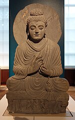 Thumbnail for File:Preaching Buddha, Jamalgarhi, Khyber Pakhtunkhwa, Pakistan, c. 200-300 AD, stone - British Museum - DSC01113.jpg