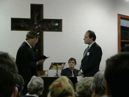 A Presbyterian ordinand making his ordination vows
