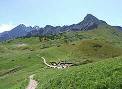 Przełęcz pod Kopą i widok na Tatry Wysokie