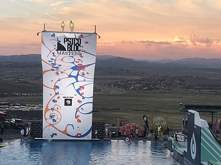 Psicobloc competition wall at the Utah Olympic Park.