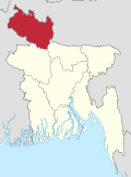 Map indicating the extent of Rangpur Division within Bangladesh