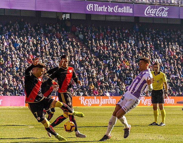 Rayo players during an away La Liga fixture versus Real Valladolid in January 2019