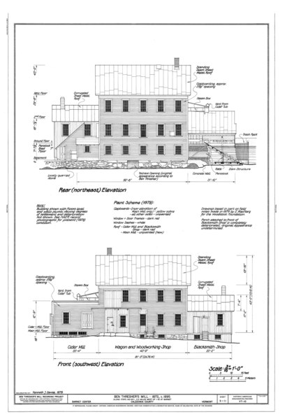 File:Rear (northeast) Elevation, Front (southwest) Elevation - Ben Thresher's Mill, State Aid No. 1, Barnet, Caledonia County, VT HAER VT,3-BACEN,1- (sheet 3 of 11).tif