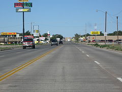 The main highway through Boise City, looking west.