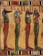 Synowie Horusa na steli pogrzebowej.  Luwr, Paryż.