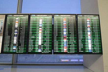 A departure board at SFO, showing the flights taking off from there