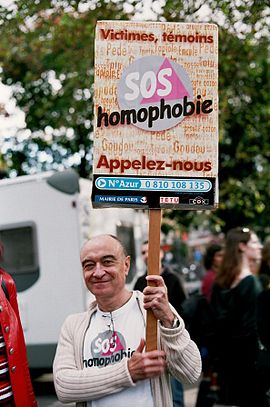 Demonstratie van de Franse LGBTI-organisatie SOS Homophobie tegen homofobie in Parijs, 2005